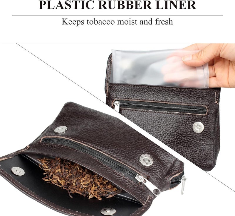 FIREDOG Genuine Leather Smoking Tobacco Pipe Pouch Case Bag for 2 Pipes Tamper Filter Tool Cleaner Preserve Freshness (Brown) - Image 3